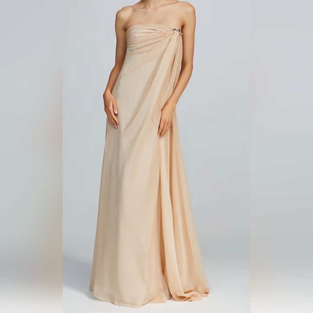 NWT Halston Strapless Chiffon Gown